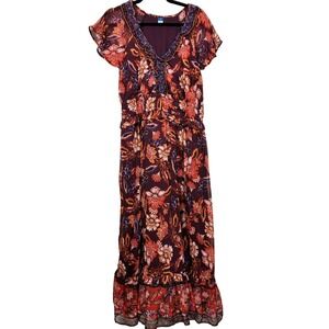 Old Navy Floral Dress Size L Tall Forest Fairy Boho Modest Hippie Babydoll